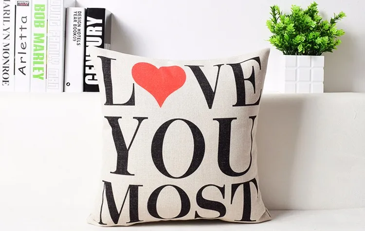 Hot Couple Heart Love You More Most Black White Linen Cotton Cushion Cover Throw Pillow Case Wedding Gift Home Decor 18&quot | Дом и сад