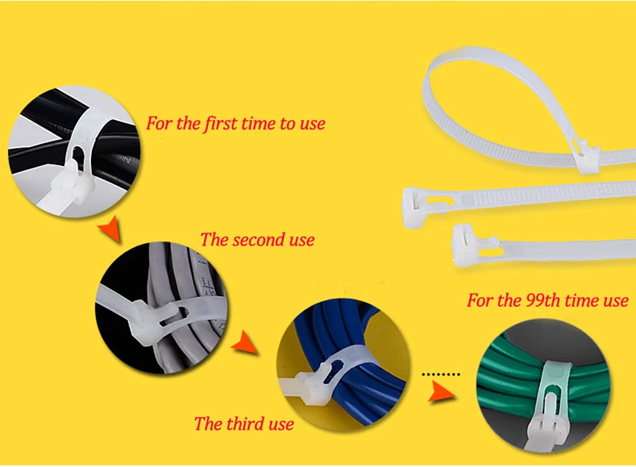 100 шт. нейлоновые кабельные стяжки многоразовые|cord strap|reusable zip tieszip ties |