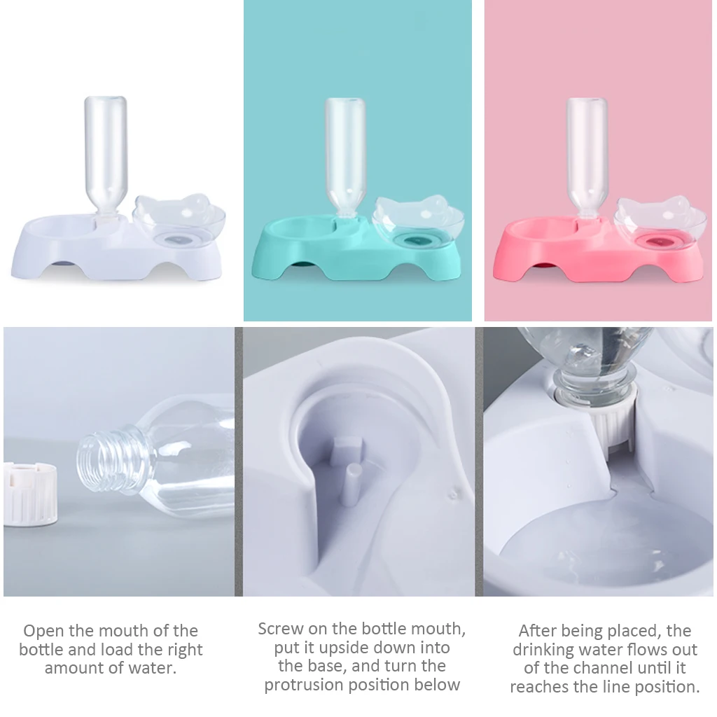 Anti-Slip Cat Food Dish Pet Feeder Water Bowl Perfect For Cats And Small Dogs Supplies Pet Cats Oblique Double Bowl With Holder