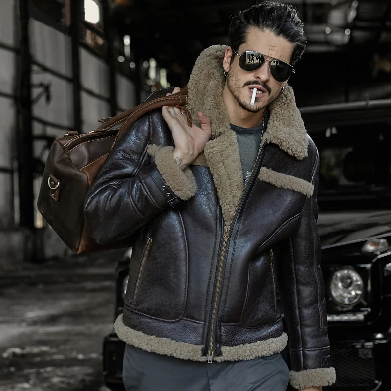 Шуба из натуральной кожи мужская куртка овчины шубы верхняя одежда короткий