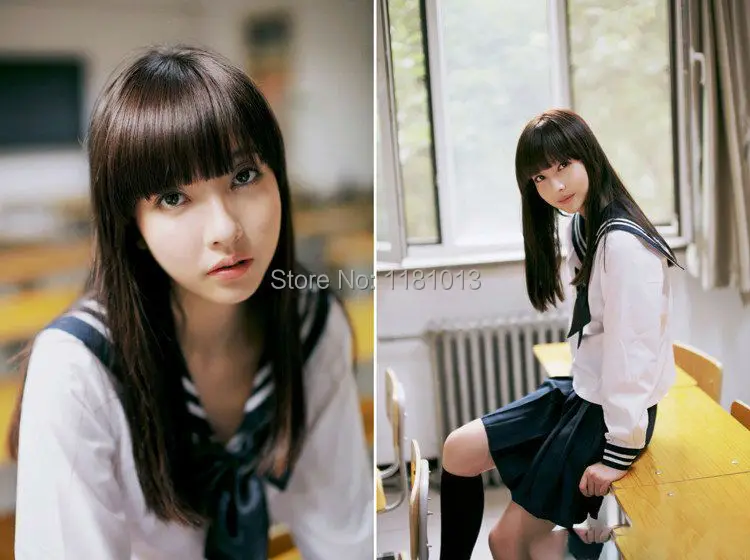 Японский матросский костюм униформа для школьниц с длинным рукавом 2 белых бара