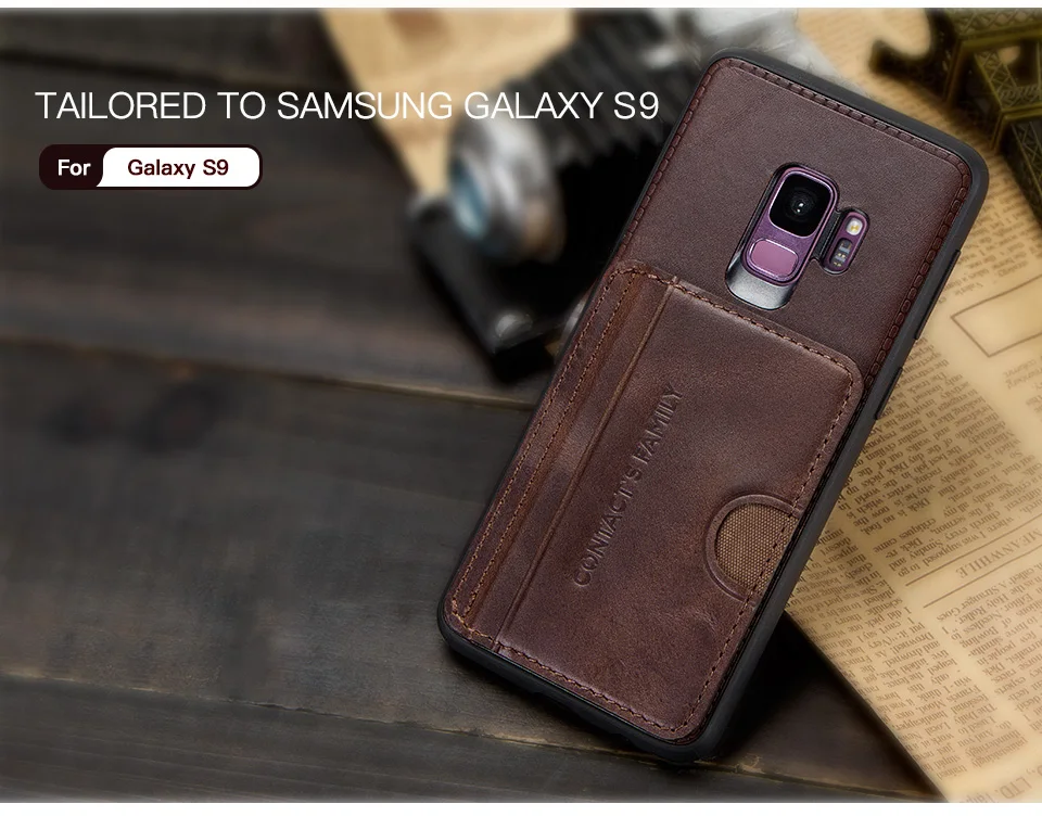 Обувь из натуральной кожи с отделением для карт чехол для samsung Galaxy S9 подставка держатель чехол для samsung Galaxy S9 противоударный Для мужчин Бизнес задняя крышка