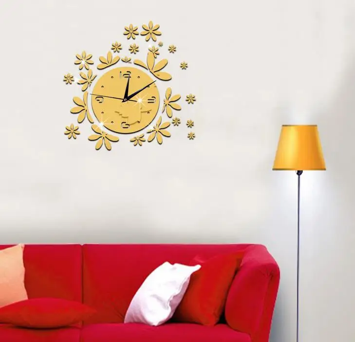 Кафе украшение цветок зеркало часы Творческий Relogio Celular серебро Пекера DIY