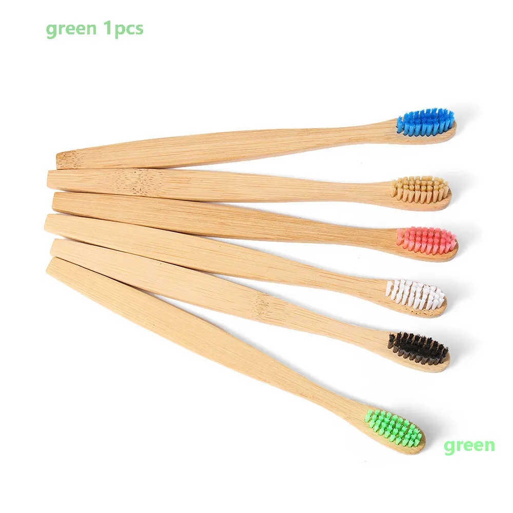 1pc green 1 шт. для взрослых Мягкая средняя зубная щетка "Радуга" унисекс щетина бамбуковая деревянная ручка экологичный материал зубная щетка гигиена полости рта - Цвет: 1pc green