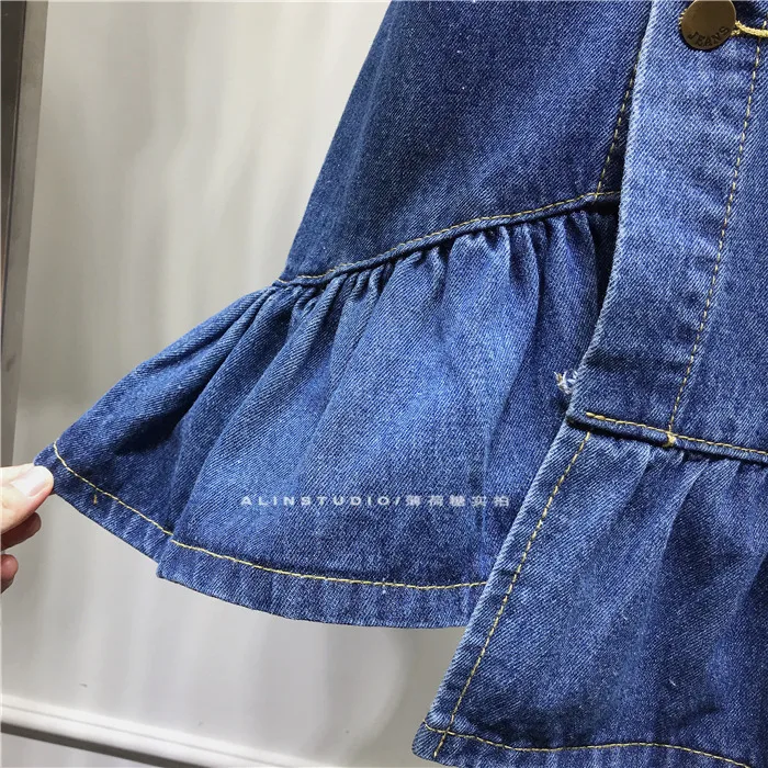 

Korean Fashion Spring Women's College Wind High Waist Deep Blue Jean Skirt Students Ruffles Mid-length Jeans Skirts
