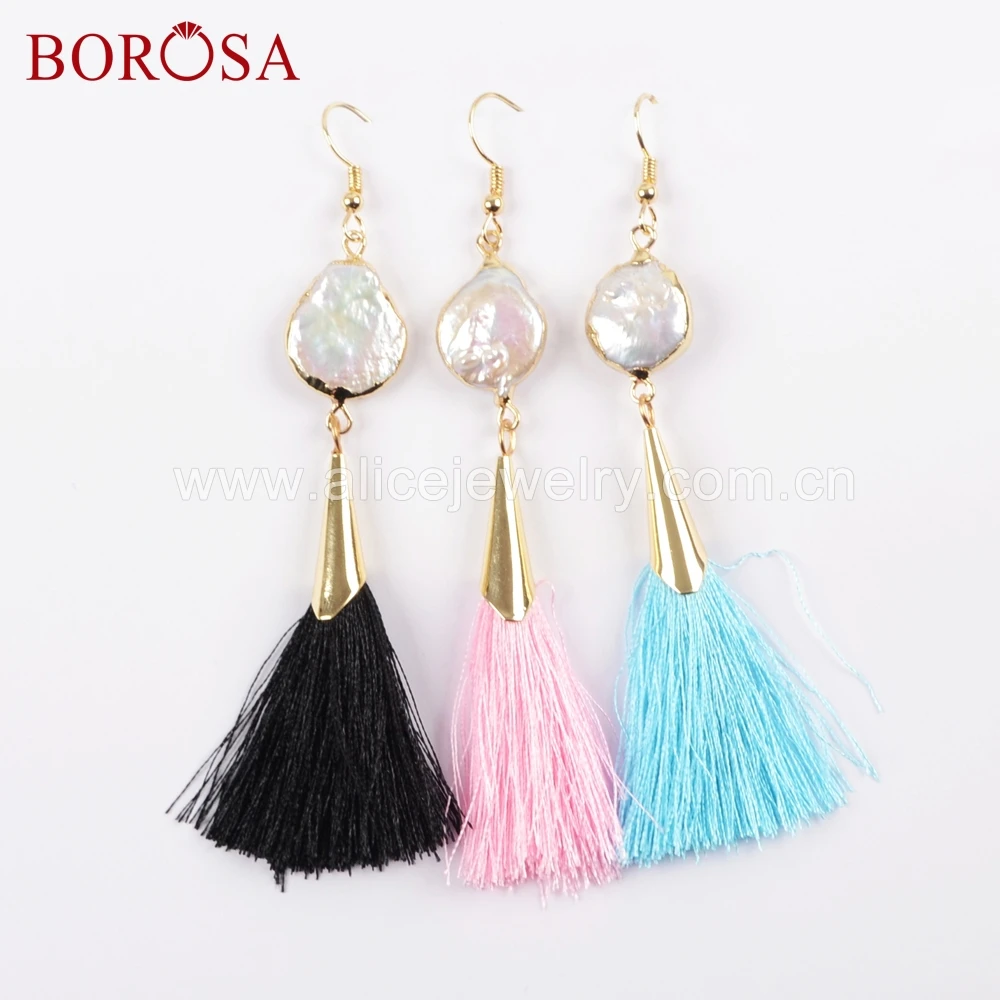 BOROSA 5/10 пар серьги с натуральным жемчугом черными кисточками Висячие Модные