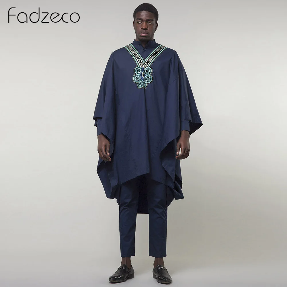 Fadzeco мужские Agbada африканские костюмы Дашики Топы в этническом стиле рубашка брюки деловой комплект из 3 предметов этнический формальный наряд африканская одежда Базен