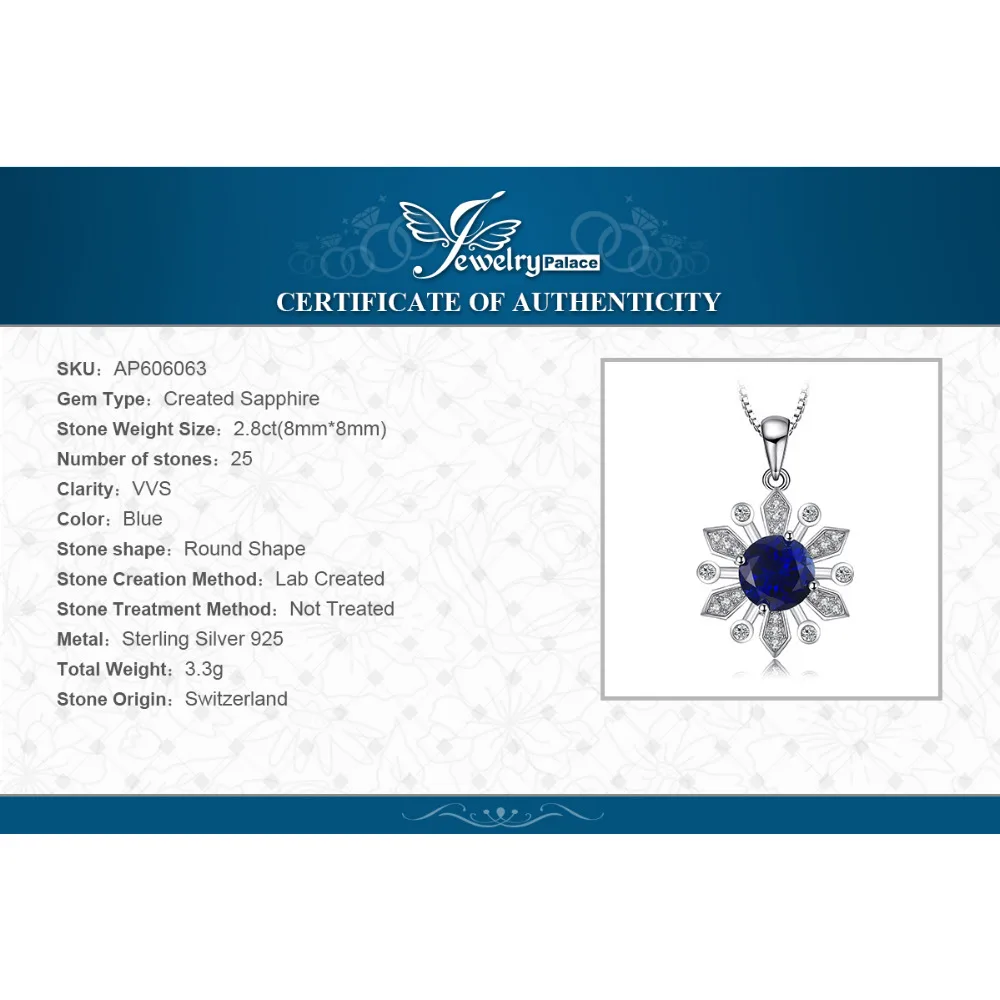 JewelryPalace Шикарный цветок 2.8ct круглый создан Подвеска из сапфиров 925 пробы серебро