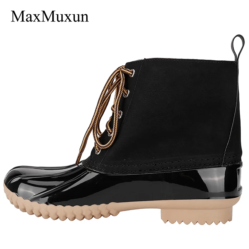 Женские зимние ботинки MaxMuxun резиновые полусапожки на шнуровке из искусственной
