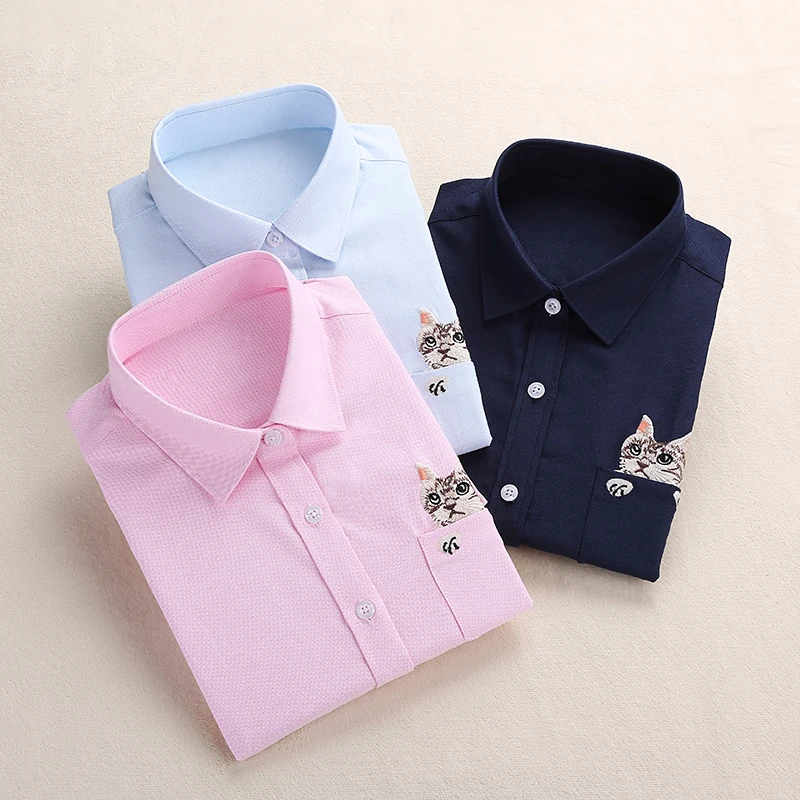 Женская элегантная хлопковая блузка с длинным рукавом Повседневная рубашка