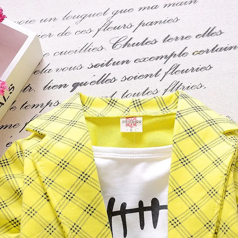 Plaid Baby Boy Set Spring Newborn Clothes Letter Print Suit Open Stitch Coat+T-shirt+Pant Infantil Clothing High Quality |