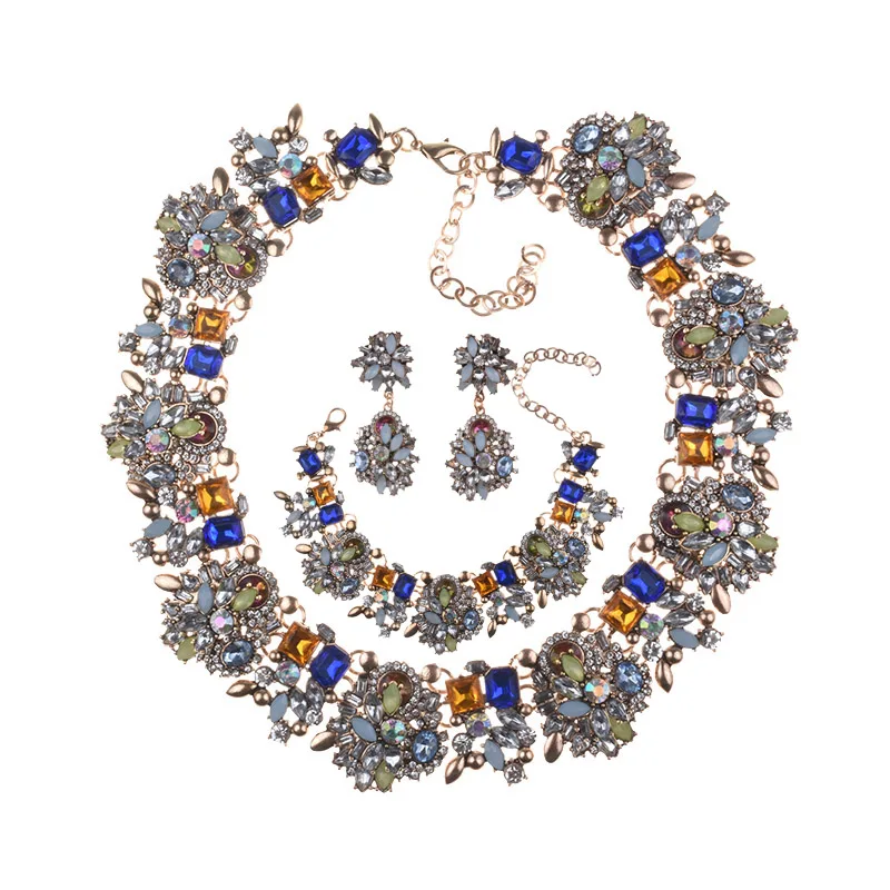 Роскошные Стразы Bijoux камни свободные модные серьги вечерние Ювелирные наборы ожерелье Браслеты Комплект сережек для женщин