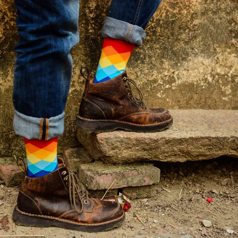 5 пара/лот унисекс счастливые носки женские хлопковые бриллианты ромбические