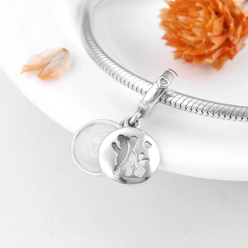 Authentic Silver 925 Charm White Charms Enamel Hollow Bear Pendants Fit Original Pandora Bracelet Necklace Jewelry | Украшения и