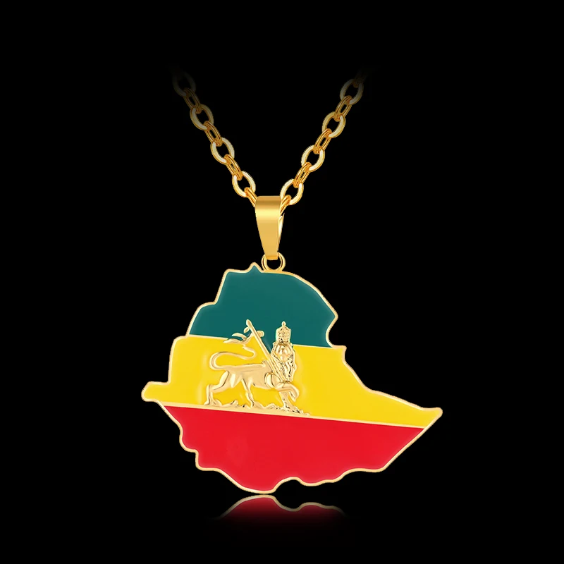 Новинка Африка Эфиопия флаг или львом карта кулон ожерелье для Эфиопский мужские