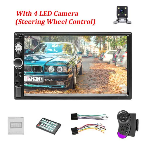 7023B with 4 LED Podofo 2 Din автомагнитола " HD аудио стерео Bluetooth мультимедийный плеер MP5 USB SD FM 2Din Android Зеркало Ссылка плеер авторадио - Цвет: 7023B with 4 LED