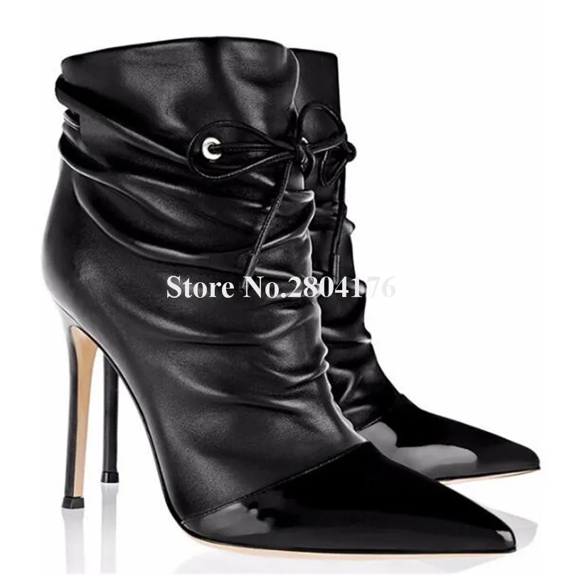 Брендовый дизайн женские модные черные кожаные плиссированные короткие ботинки