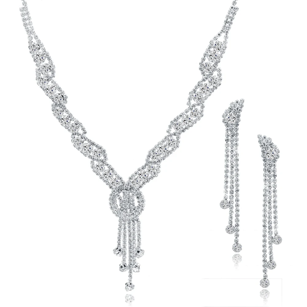 Элегантные женщиы мода свадебные бижутерия набор с горным хрусталями серебро