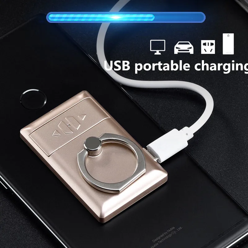 Креативная USB Электронная зарядка прикуриватель мобильный телефон кольцо кронштейн ветрозащитная беспламенная перезаряжаемая электрическая зажигалка