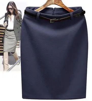 navy blue Осень зима Женская прямая юбка размера плюс шерстяная юбка миди-юбка с высокой талией тонкая Офисная Женская юбка - Цвет: navy blue