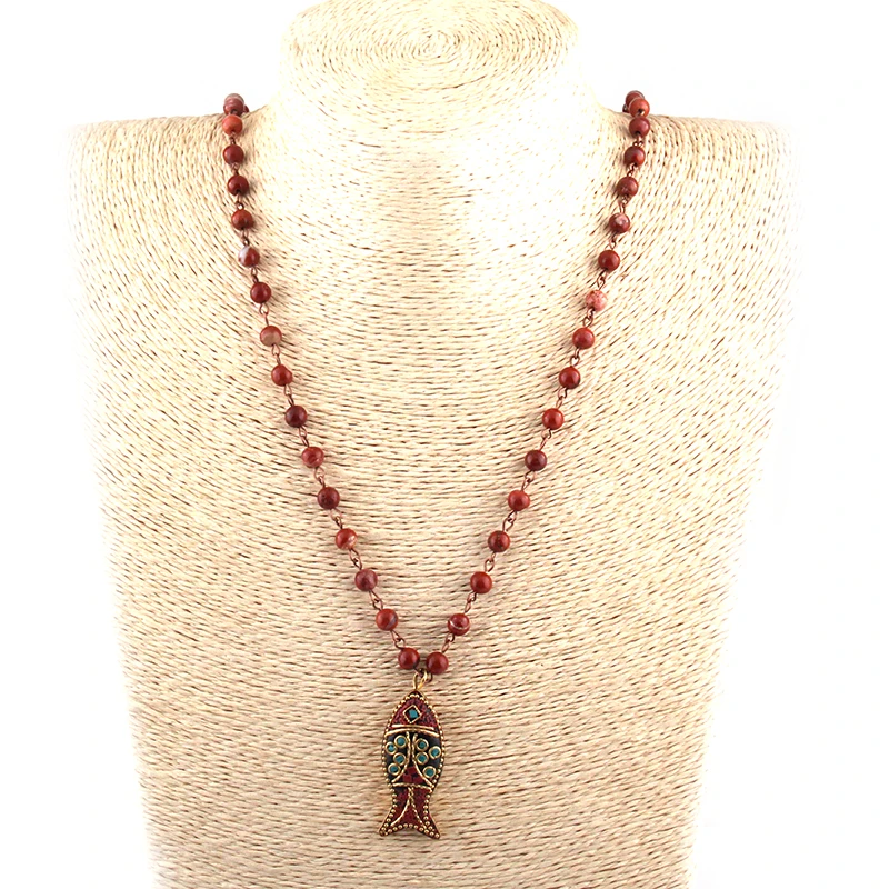Модные богемные Этнические украшения 6 мм полу драгоценные камни цепочка с розам