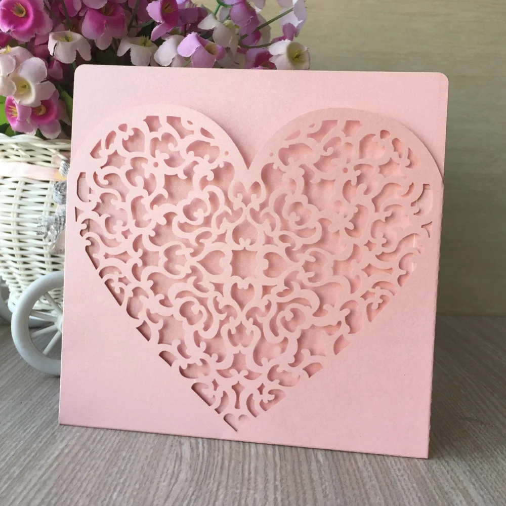 

30pcs Hollow heart Pattern Pink Wedding Invitation Cards Card Paper and Cover Kit for Wedding Birthday Shower Party decoration