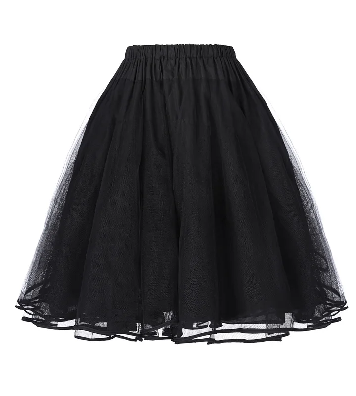 1 Black Belle Poque, Модные цветные женские ретро юбки, одноцветные, винтажные, 3 слоя, тюль, сетка, кринолин, юбка, бальное платье, Нижняя юбка - Цвет: 1 Black