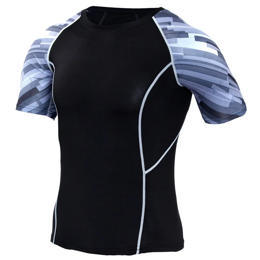 gray stripe sleeve Футболка для тренажерного зала, мужская спортивная футболка для ММА бокса, с коротким рукавом, с принтом, муай тай, компрессионная футболка, быстросохнущая, для тренировок, тренировки, фитнеса, Топ - Цвет: gray stripe sleeve