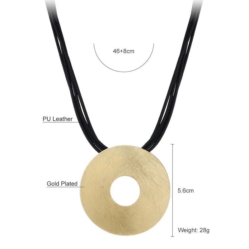 Женское кожаное ожерелье Gros Collier черное многослойное с круглым кулоном и