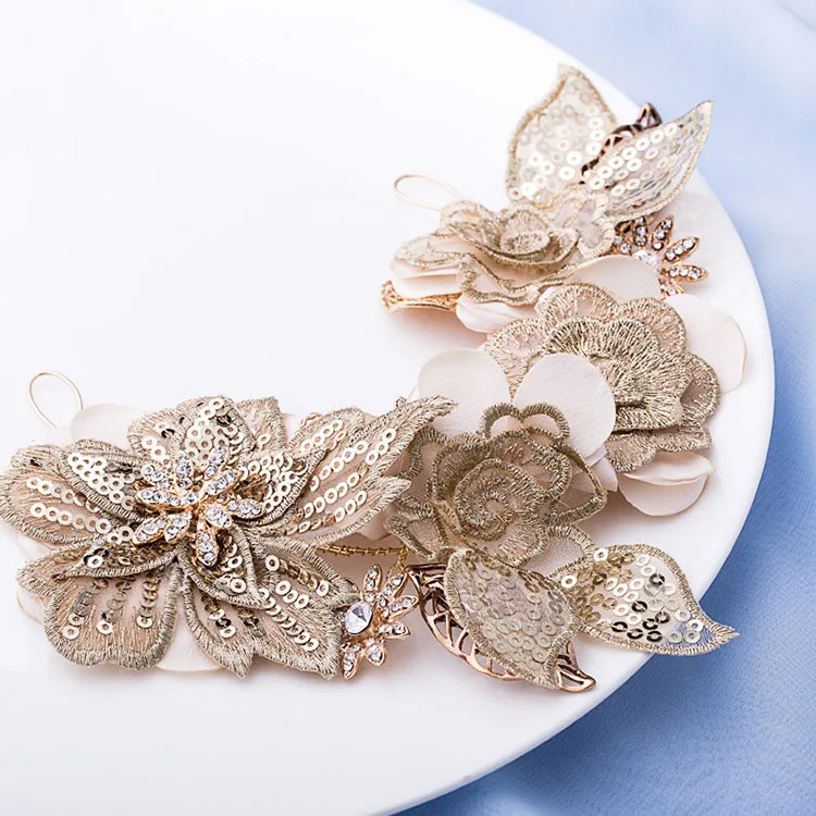Женский кружевной обруч для волос SLBRIDAL тиара с золотыми листьями и цветами