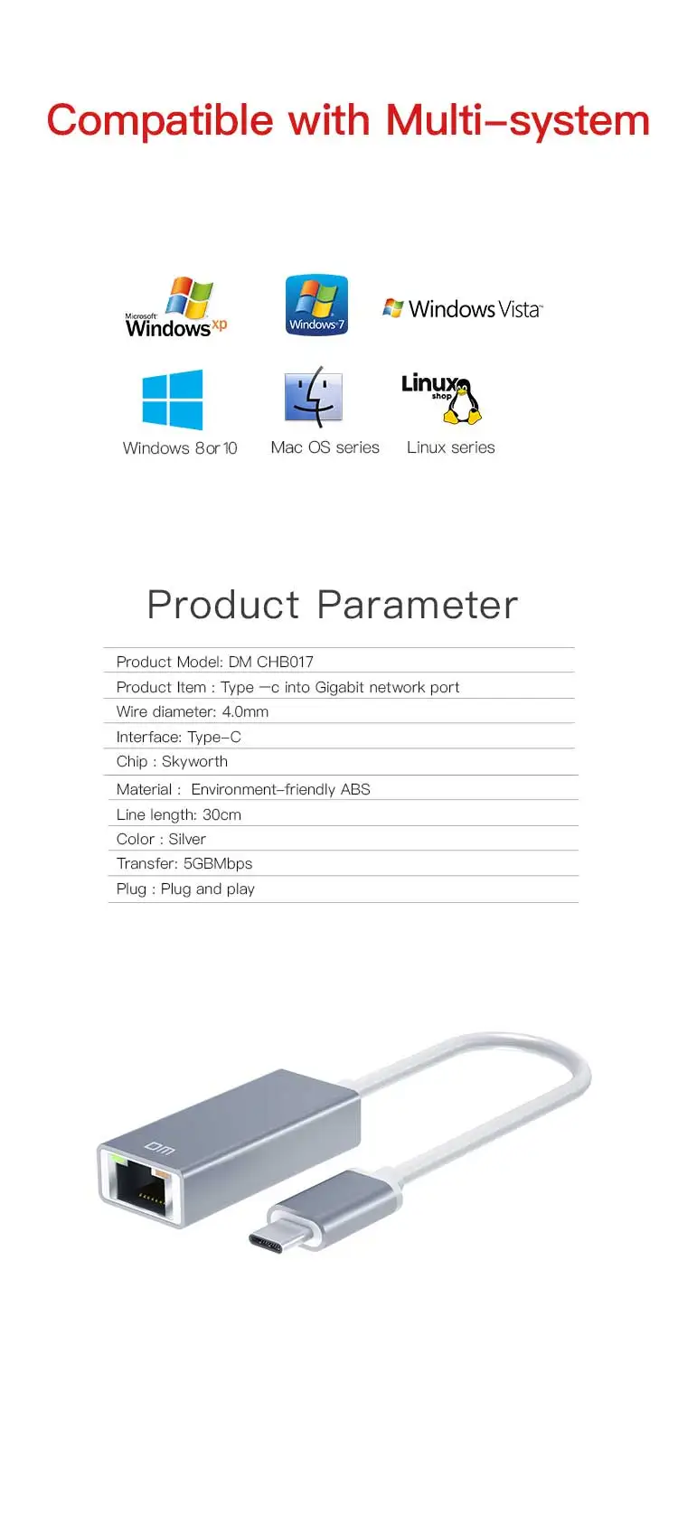 Тип C к RJ45 ethernet порт концентратор CHB017 нет необходимости драйвера Поддержка mac и windows