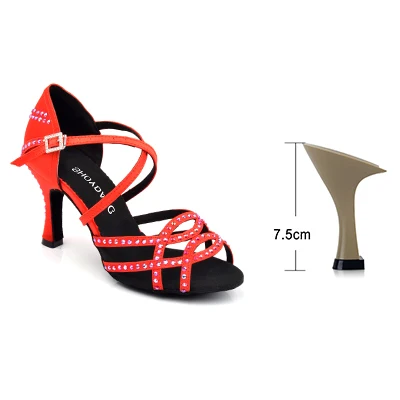 Red 7.5cm SHOYDANC танцевальная обувь; zapatillas mujer; красные туфли для латинских танцев со стразами и гранатом; женские летние танцевальные сандалии для сальсы - Цвет: Red 7.5cm