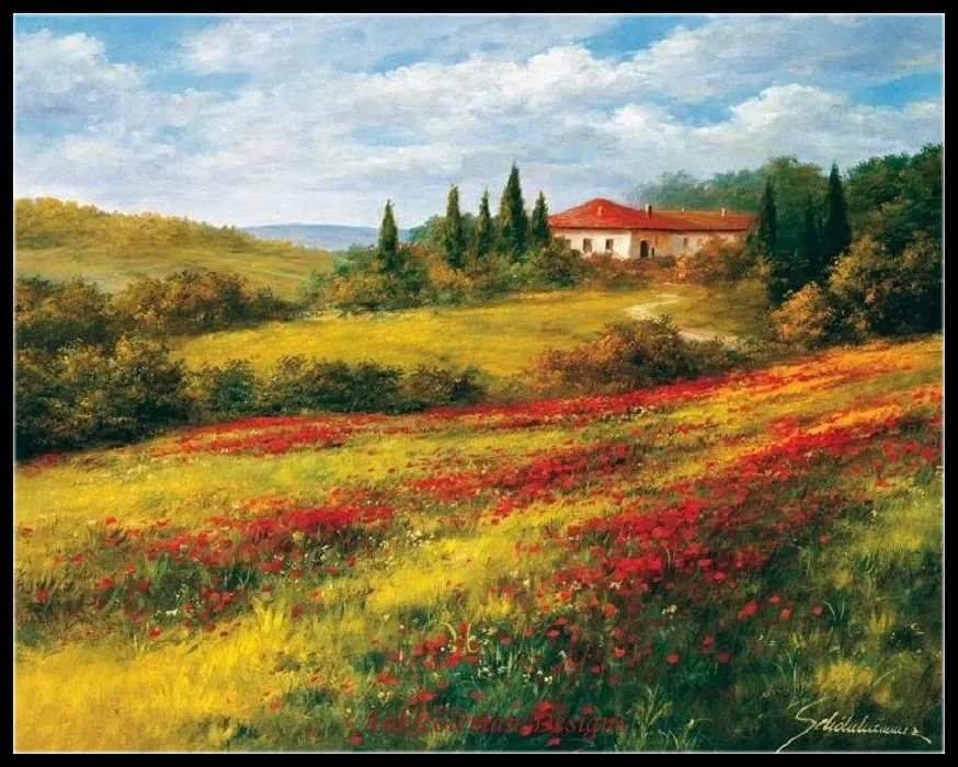 

Needlework for embroidery DIY French DMC High Quality - Counted Cross Stitch Kits 14 ct Oil painting - Landscape with Poppies