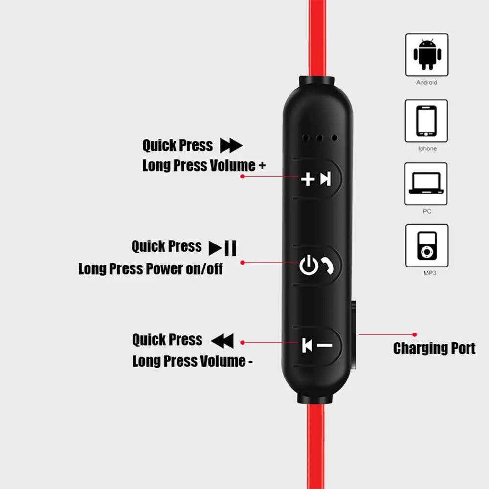 Магнитные беспроводные Bluetooth наушники стерео спортивные водонепроницаемые