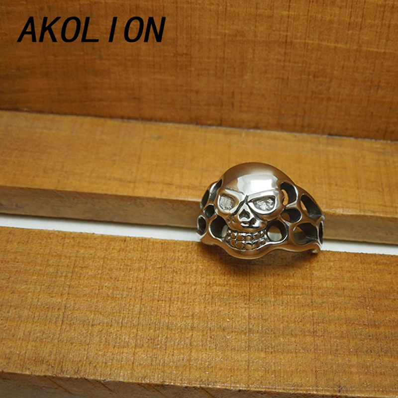 Akolion черепа titanium кольцо старинные серебряные кольца женщины и мужчины ювелирные