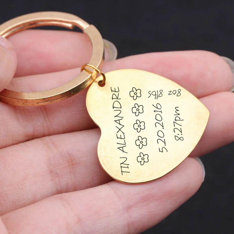 Новый стиль сердце Детские статы брелок для новорожденного Keepsake брелоки