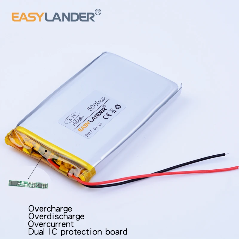 

3pcs/Lot 3.7V 105080 5000mAh Rechargeable li-Polymer Li-ion Battery For Power bank video phone PAD protable tablet PC