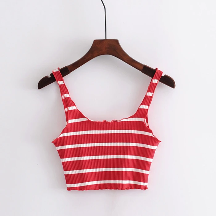red striped Женский ребристый укороченный топ, полосатые майки, 9 цветов - Цвет: red striped