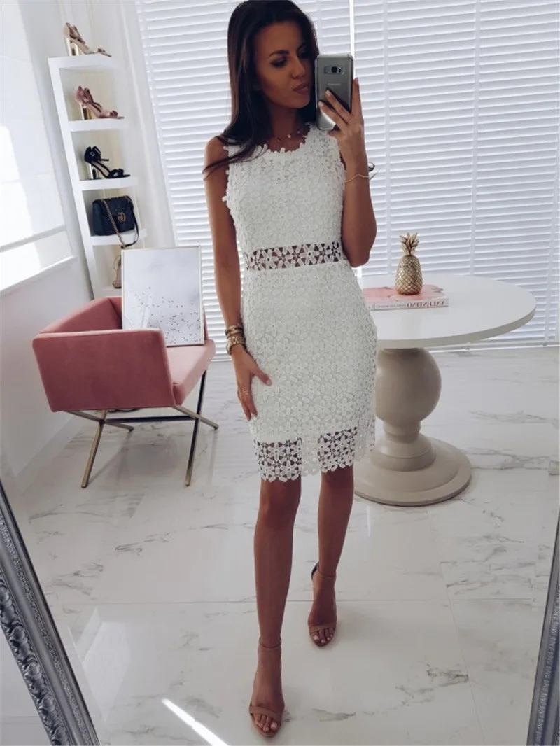 Loneyshow Vestidos кружевное платье в стиле пэчворк белое Элегантное открытое женское
