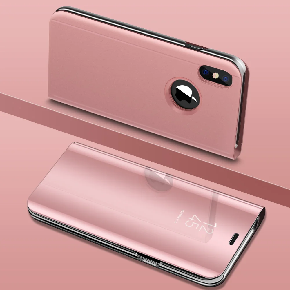 Rose Gold Умный зеркальный чехол для iPhone XR XS MAX X, чехол с прозрачным окошком для просмотра, подставка, держатель, флип-чехол для iPhone 6, 6s, 7, 8 Plus, чехол - Цвет: Rose Gold