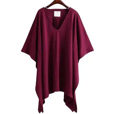 Wine red Женские рубашки, сексуальные, негабаритные, асимметричные, пончо, накидка, повседневный Топ для женщин, рукав летучая мышь, необычные, свободные футболки T7N865A - Цвет: Wine red
