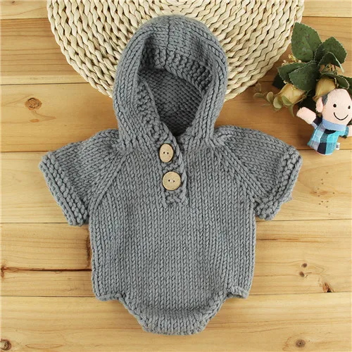 Grey Puseky для новорожденных Детский комбинезон связанный крючком вязать Костюм Опора фото фон для фотосъемки маленьких шляпа реквизит для фотосессии для новорожденных и маленьких девочек, одежда с капюшоном - Цвет: Grey