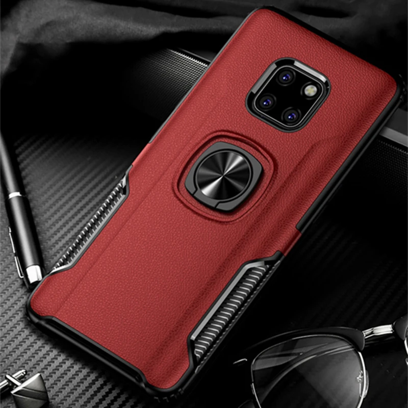 For Huawei Mate 20 Pro Case Car Magnetic Ring Holder Leather Armor Shockproof Silicone Cover 10 Lite 20X Coque Funda |