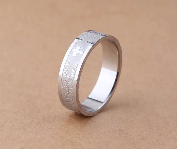 

316L favorite Bible Prayer lection Scripture Cross titanium steel ring 6mm width