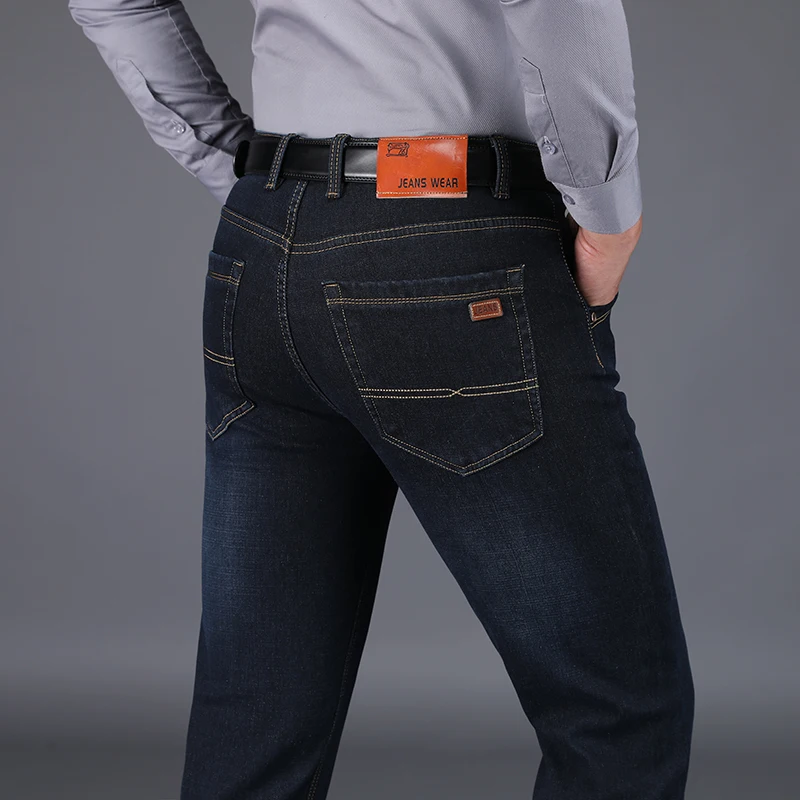 NIGRITY зимние теплые мужские флисовые повседневные Прямые джинсы стрейч плотные