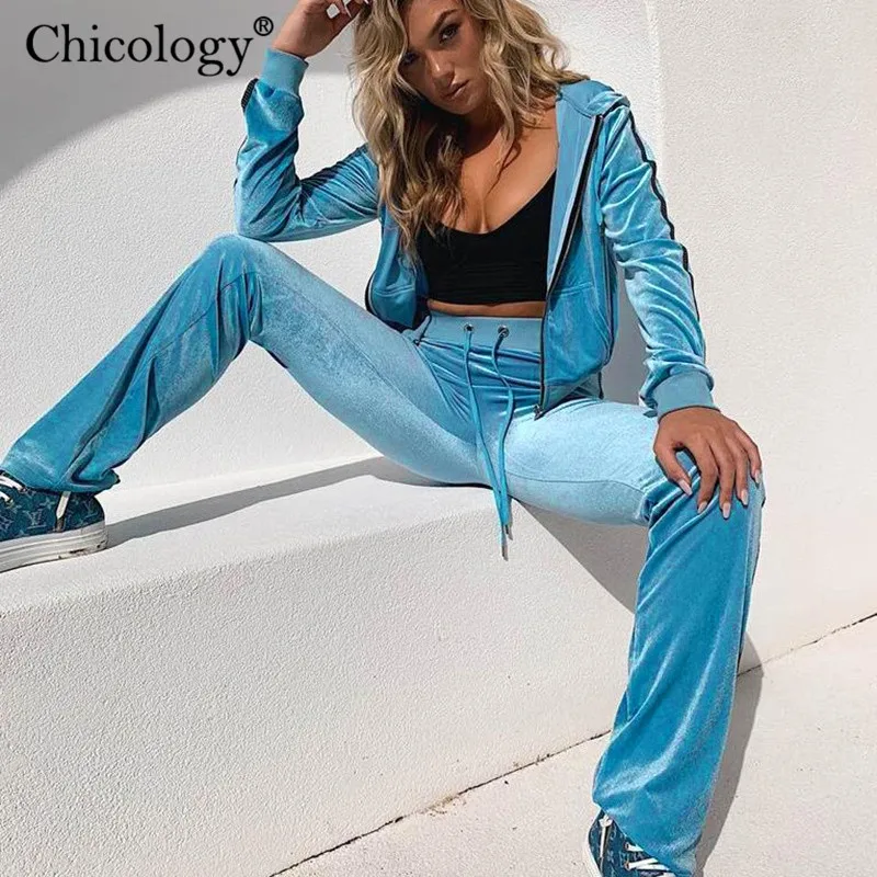 Chicology Застежка молния капюшоном Топ волчки леди брючный брюки спортивный костюм
