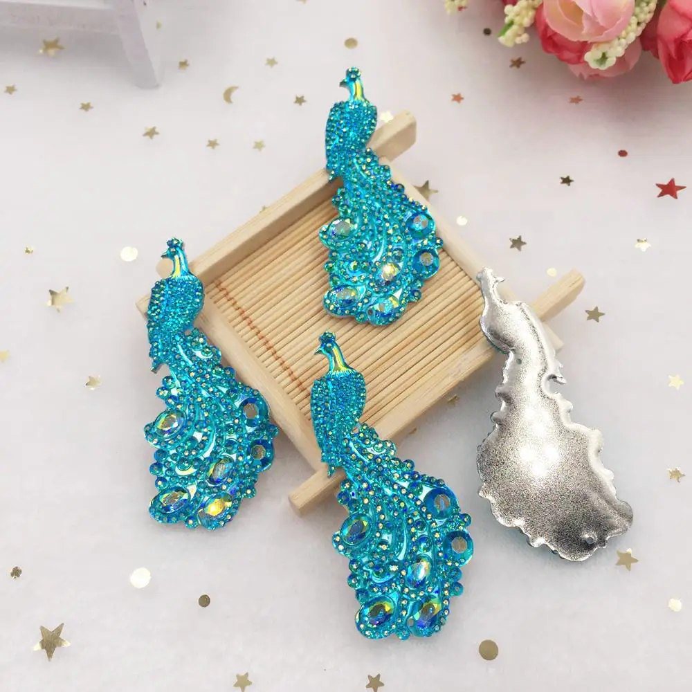 Lake blue Новинка, 5 шт., AB, резина, 3D, блестящие, красивые, павлин, с плоской задней стороной, стразы, скрапбук, сделай сам, для свадьбы, 2 отверстия, украшения, изготовление ювелирных изделий, PW27 - Цвет: Lake blue