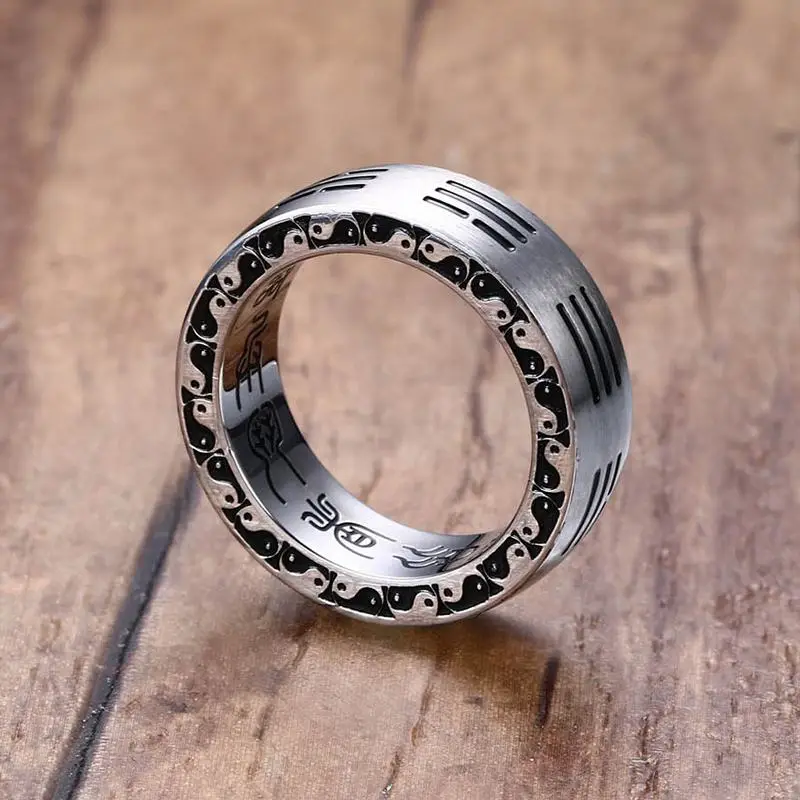 Мужские кольца из нержавеющей стали в китайском стиле Taoist Tai Chi Bagua Lucky Prayer Ring