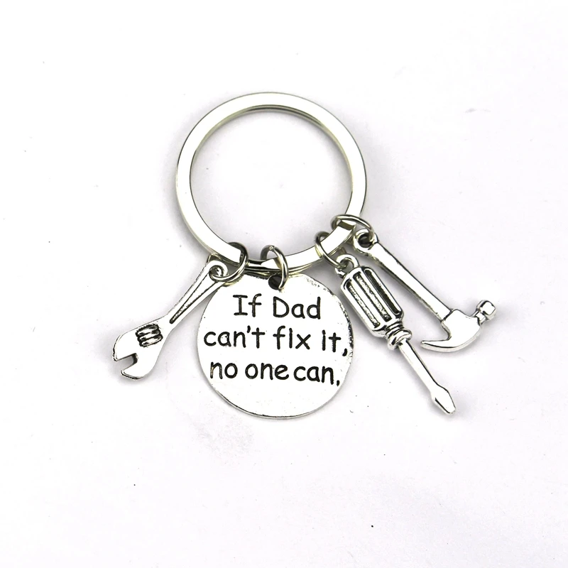 Trendy Silver Color Alloy round Lettering if dad can not fix it no one Car Trucker pendant KeyChain Gift Jewelry | Украшения и