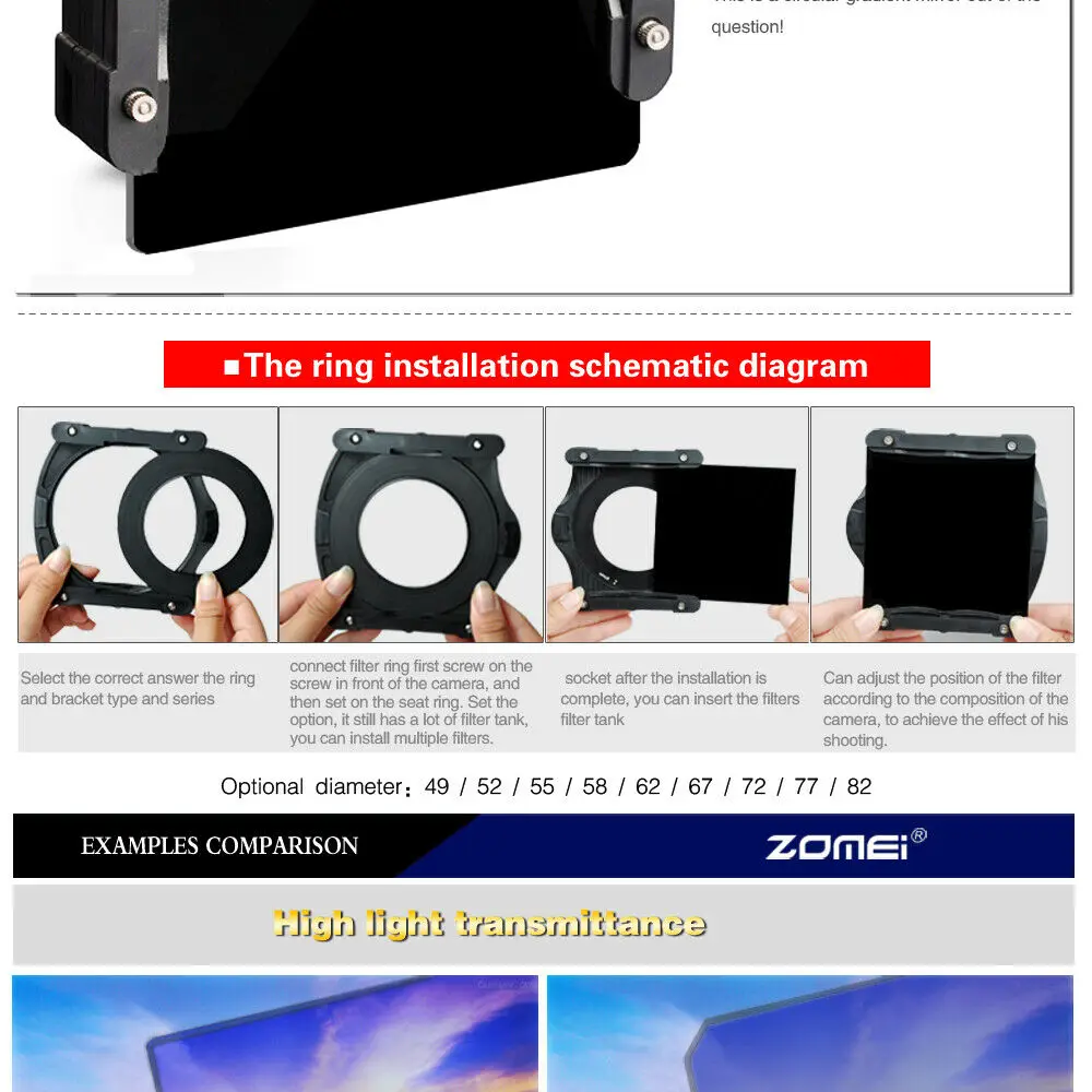 Zomei 150*100 мм квадратный фильтр нейтральной плотности комплект ND2+ ND4+ ND8+ ND16 полноцветный серый ND фильтр для Cokin Z-Pro